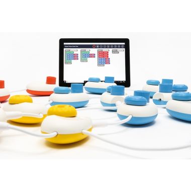 Image of the Code Jumper with pods connected to a tablet. 